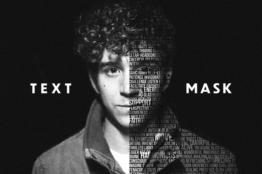 Text Mask Portrait Photo Effect Mockup (PSD Format)