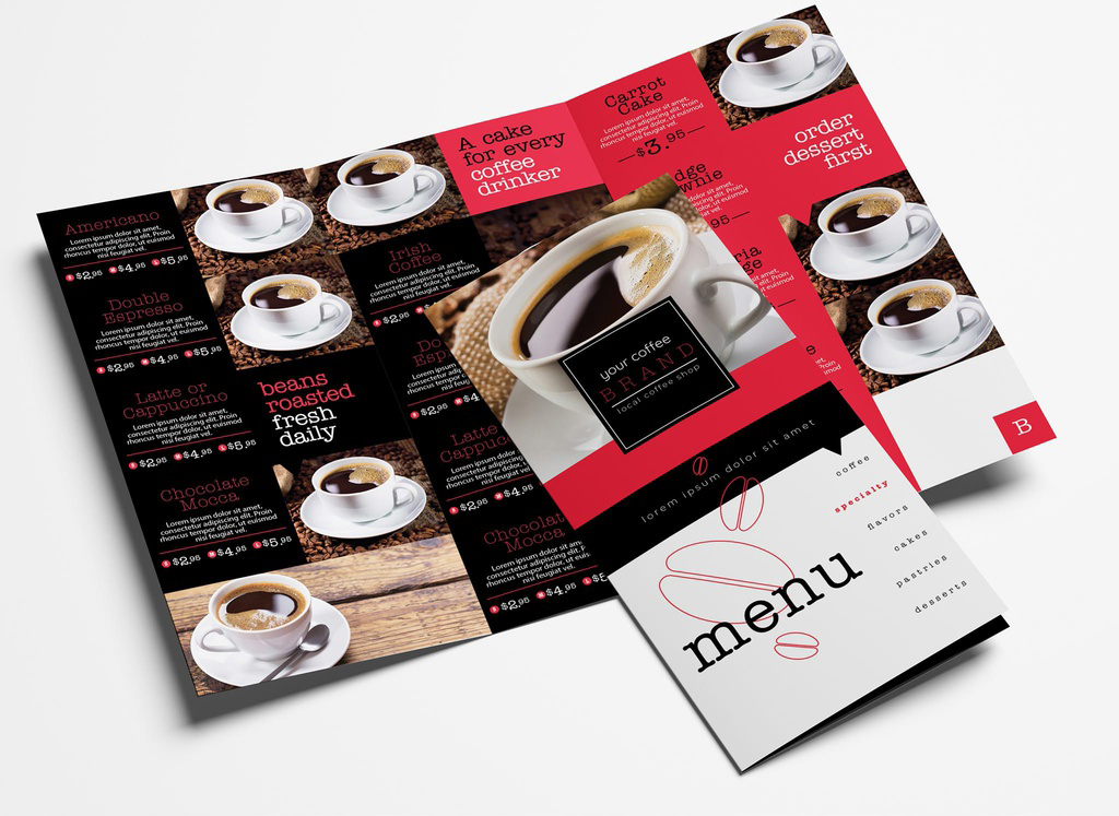 Trifold Cafe Menu Layout (PSD Format)