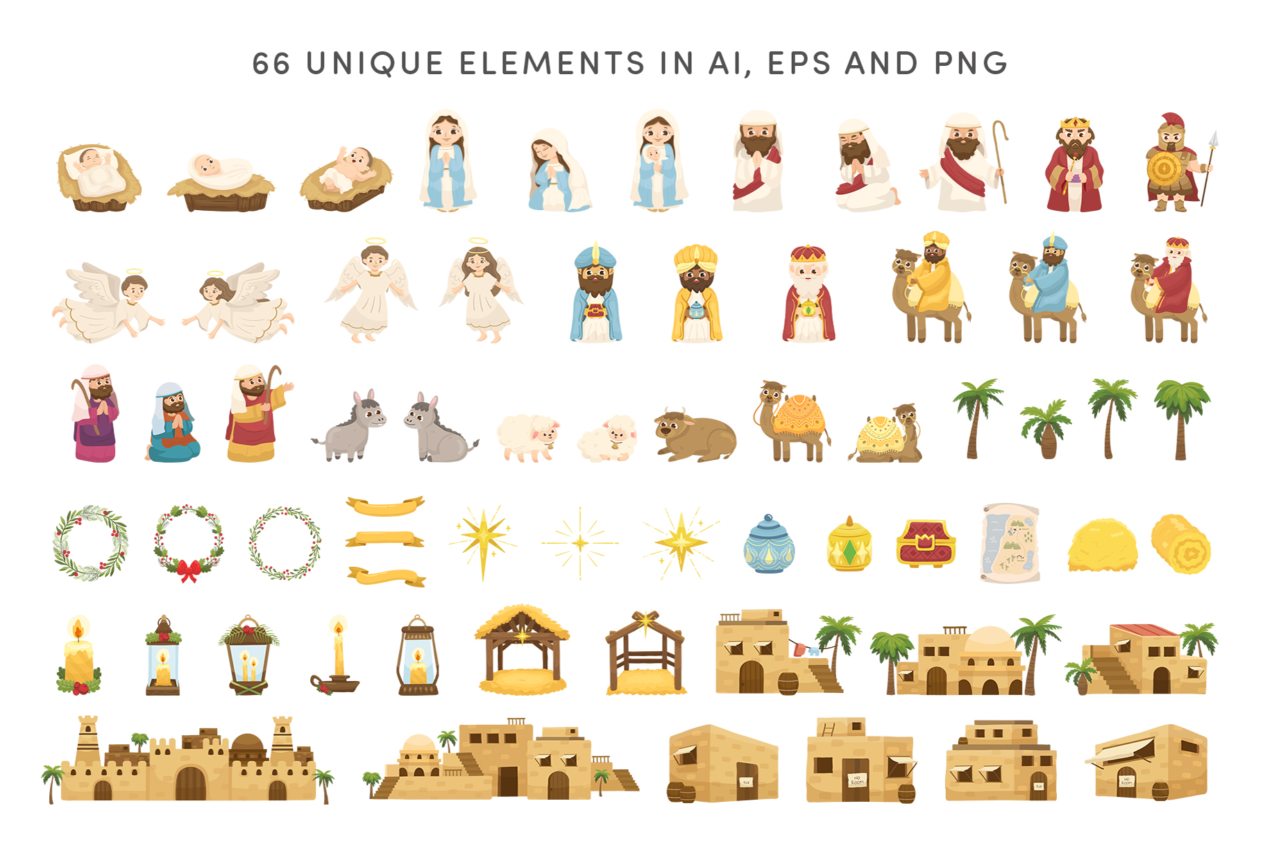 Christmas Nativity Vector Illustrations (AI, EPS, PNG, PAT Format)