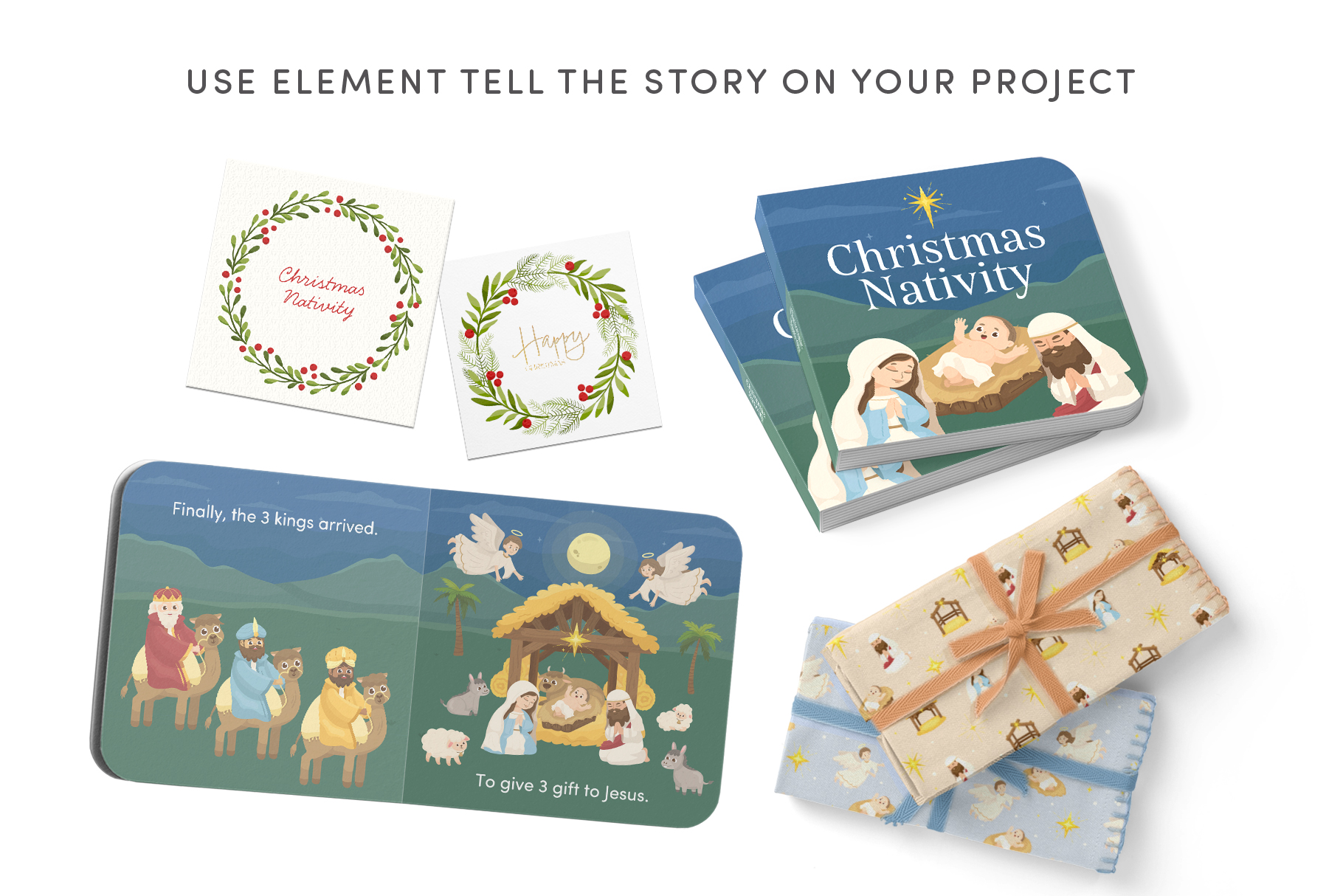 Christmas Nativity Vector Illustrations (AI, EPS, PNG, PAT Format)