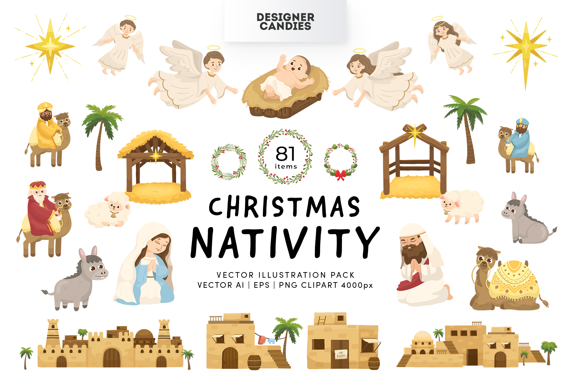 Christmas Nativity Vector Illustrations (AI, EPS, PNG, PAT Format)