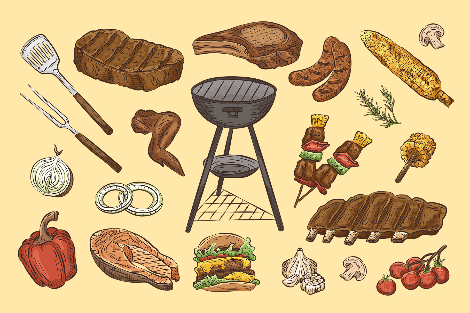 Barbecue BBQ Illustrations (AI, EPS, PNG Format)