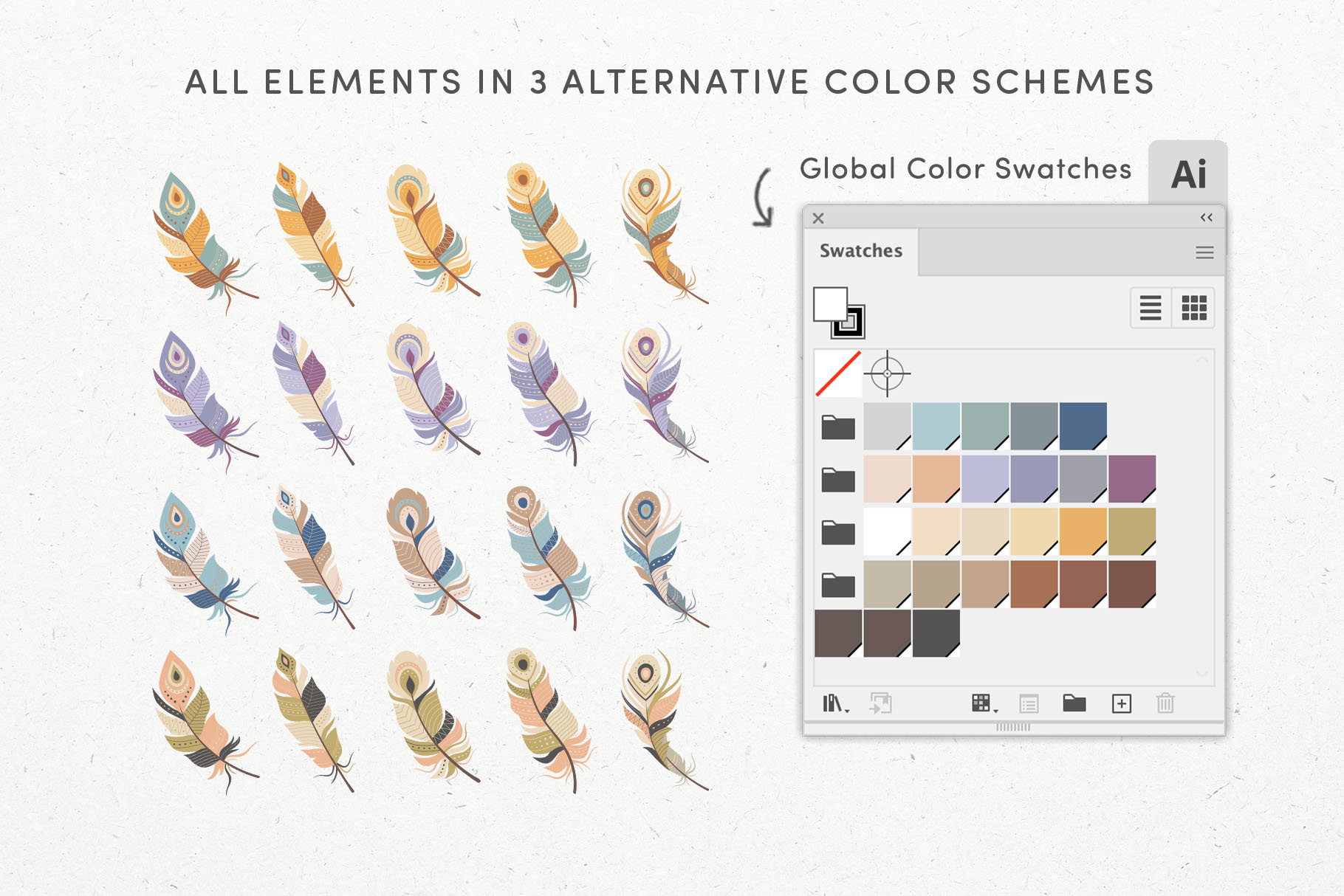 Feather Vector Graphics Pack (PSD, EPS, AI, PAT, PNG Format)