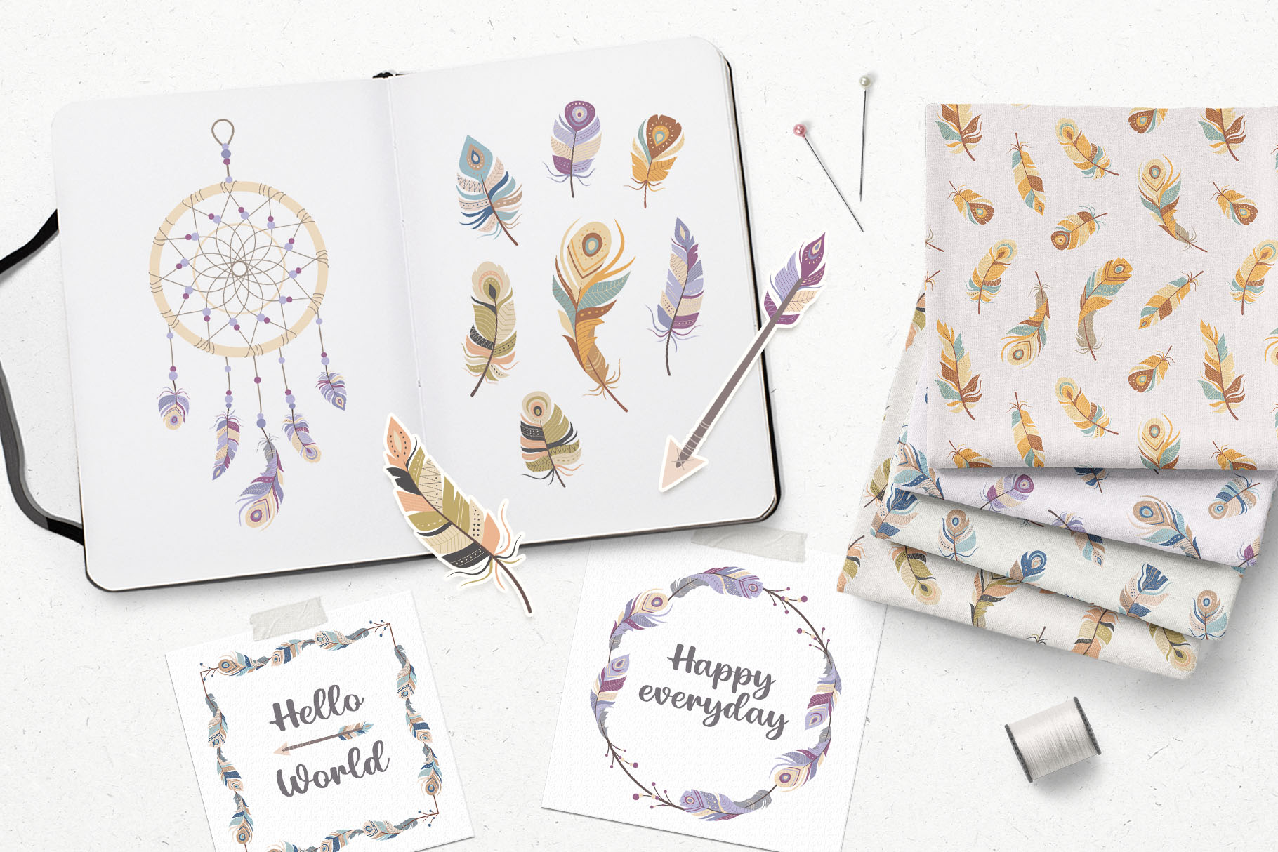 Feather Vector Graphics Pack (PSD, EPS, AI, PAT, PNG Format)