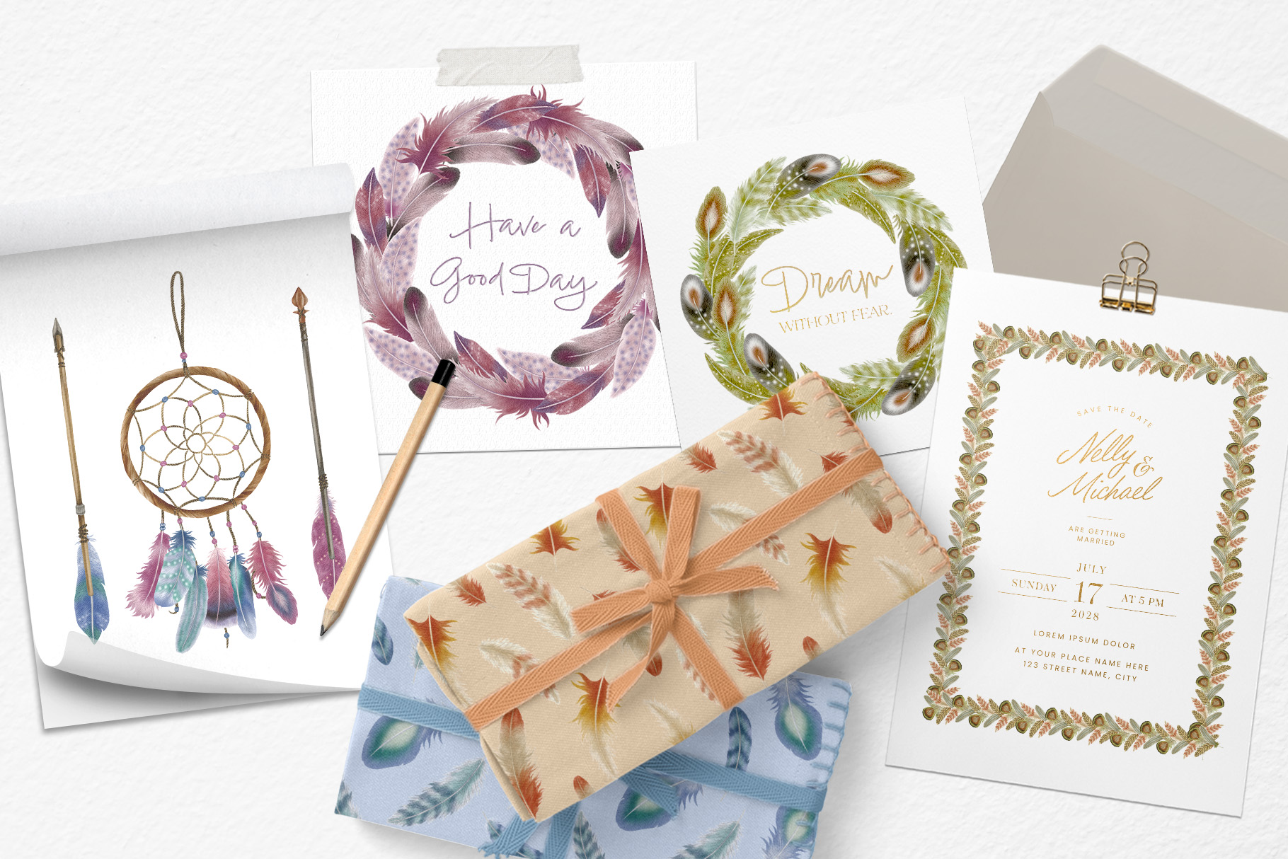 Feathers Watercolor Clipart (PSD, PNG, PAT Format)