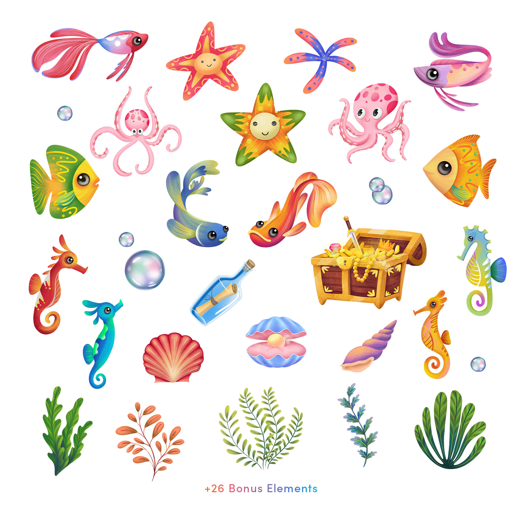 Mermen Clipart Illustration Pack (PSD, PNG Format)