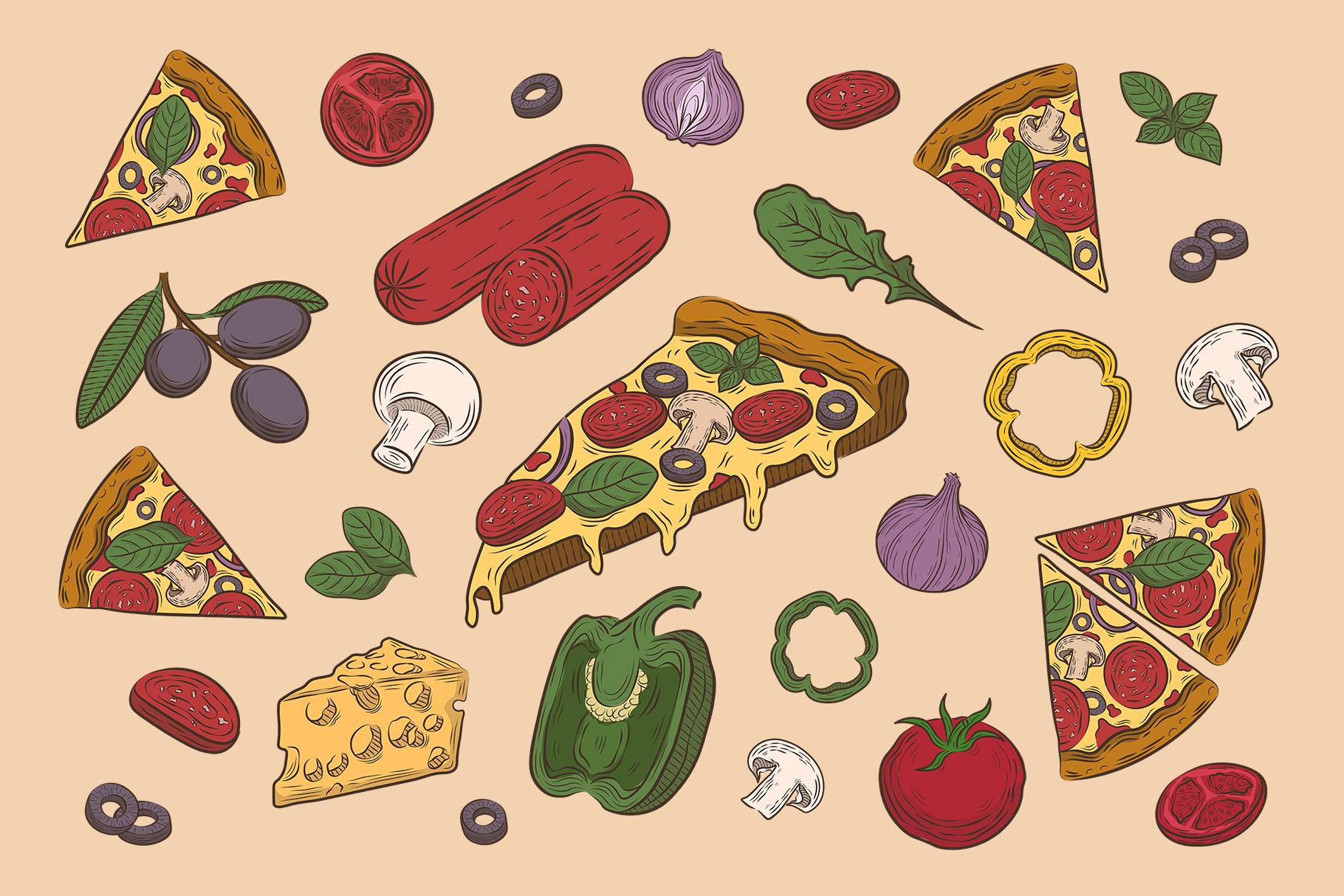 Pizza Illustrations (AI, EPS, PNG Format)