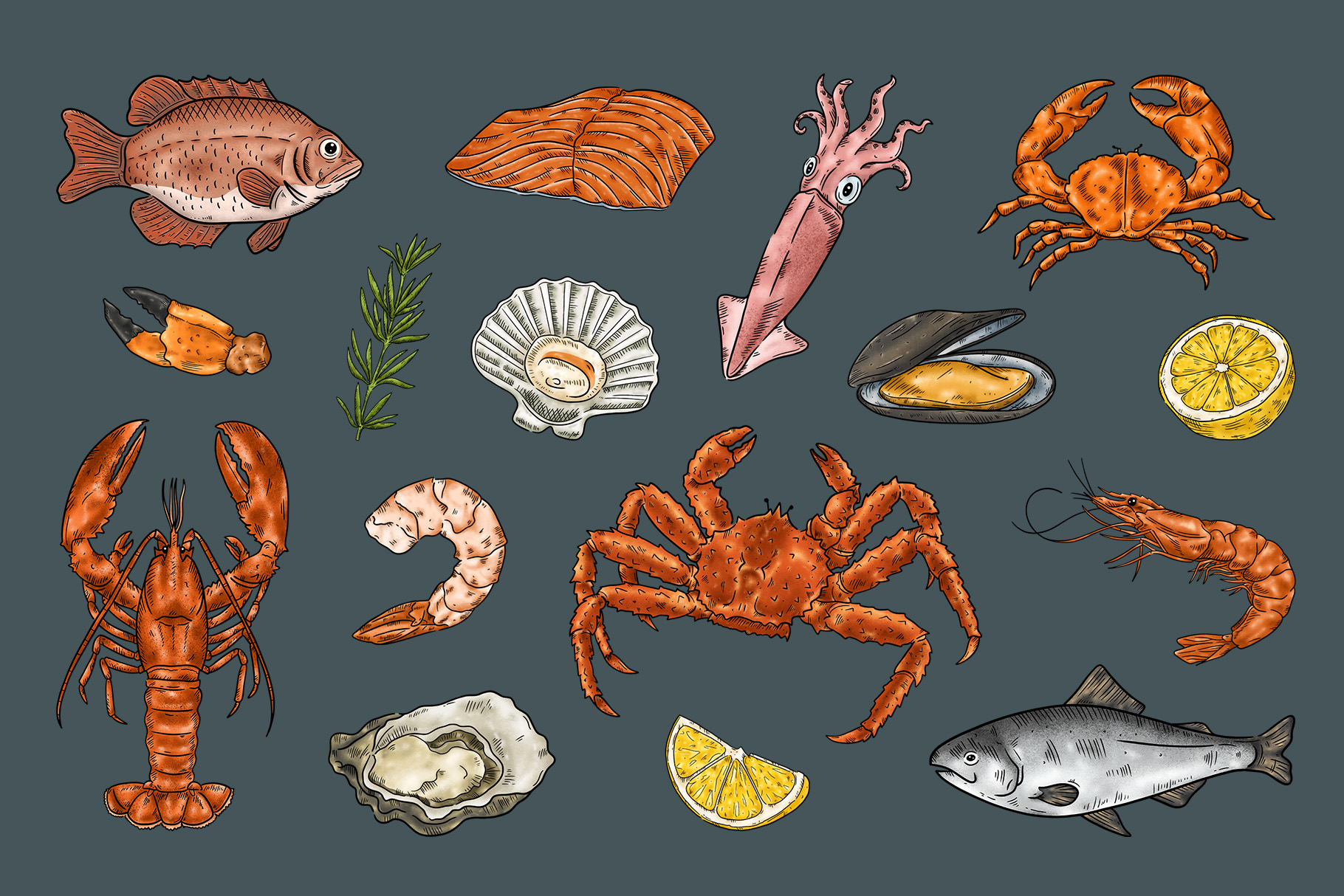 Seafood Clipart Illustrations (PSD, PNG Format)
