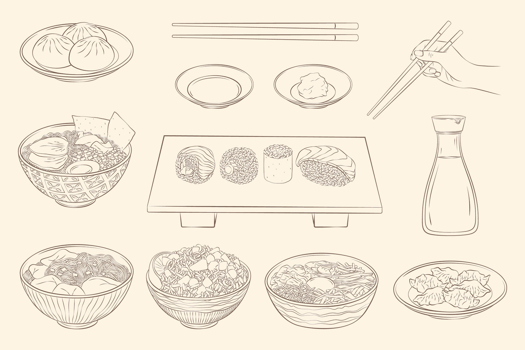 Asian Food Illustrations (AI, EPS, PNG Format)
