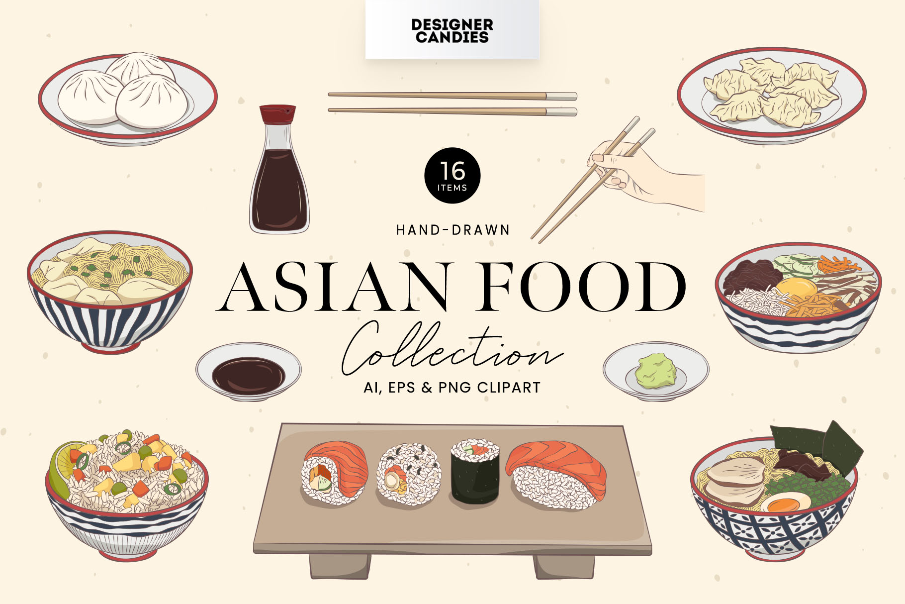 Asian Food Illustrations (AI, EPS, PNG Format)