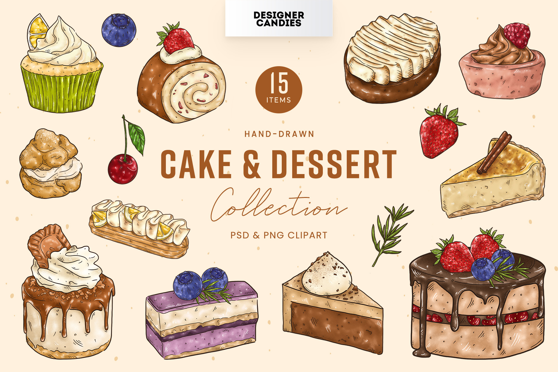 Cakes and Dessert Clipart Illustration (PSD, PNG Format)
