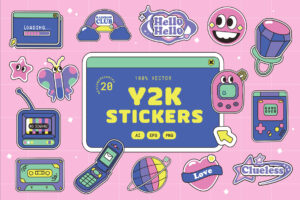 Retro Y2K Vector Illustrations Set (AI, EPS Format)