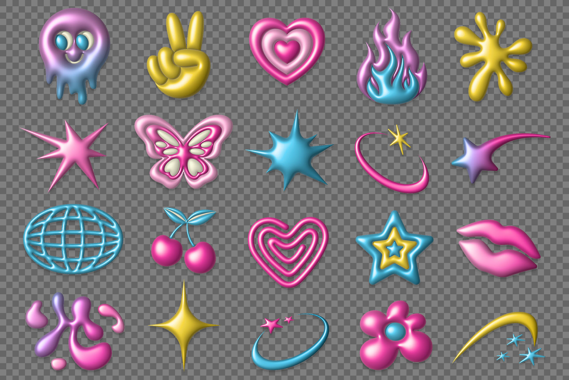 Y2K Elements Set (AI, PSD, PNG Format)