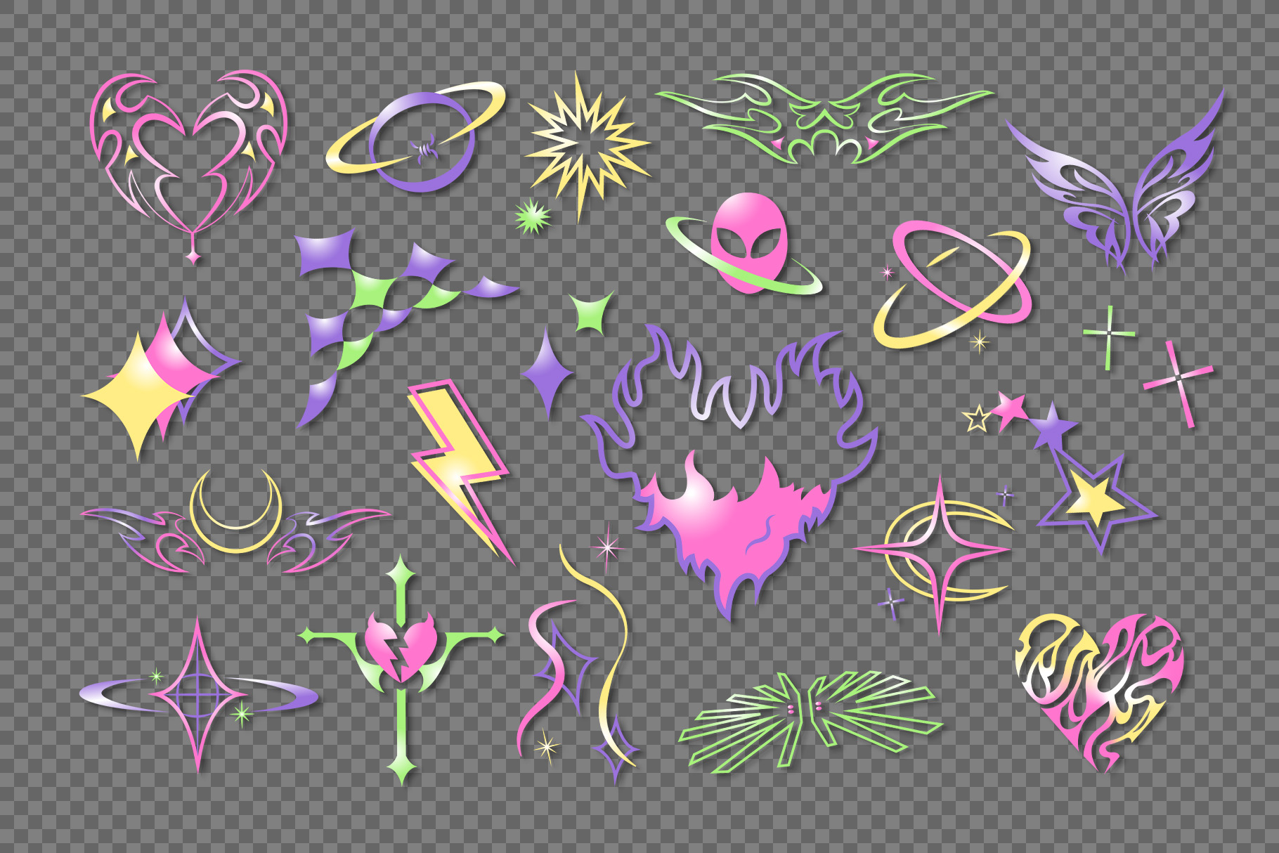 Y2K Graphics Set (AI, EPS, PNG Format)