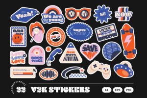 Y2K Retro Illustrations Set (AI, EPS, PNG Format)