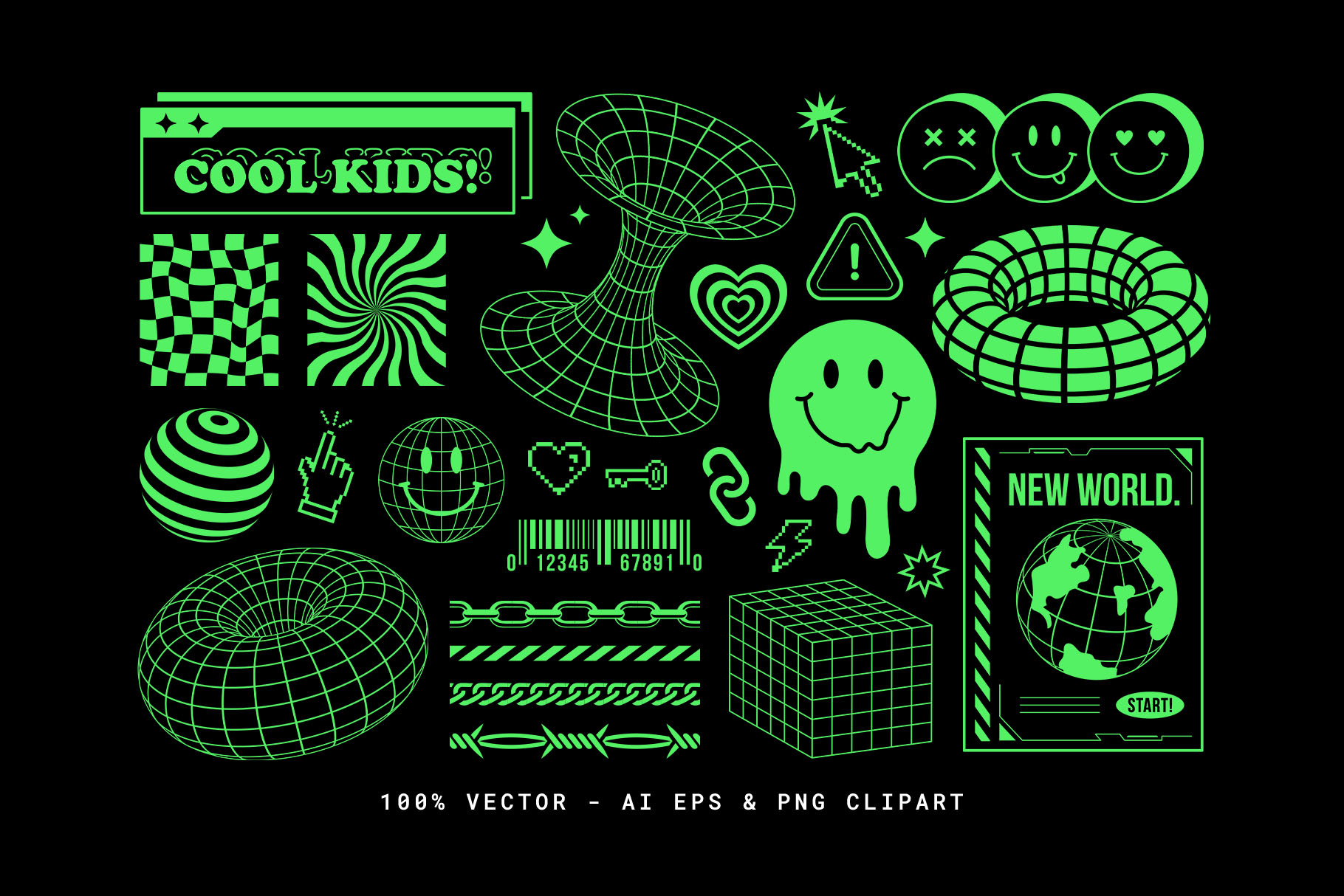 Y2K Vector Illustrations (AI, EPS Format)