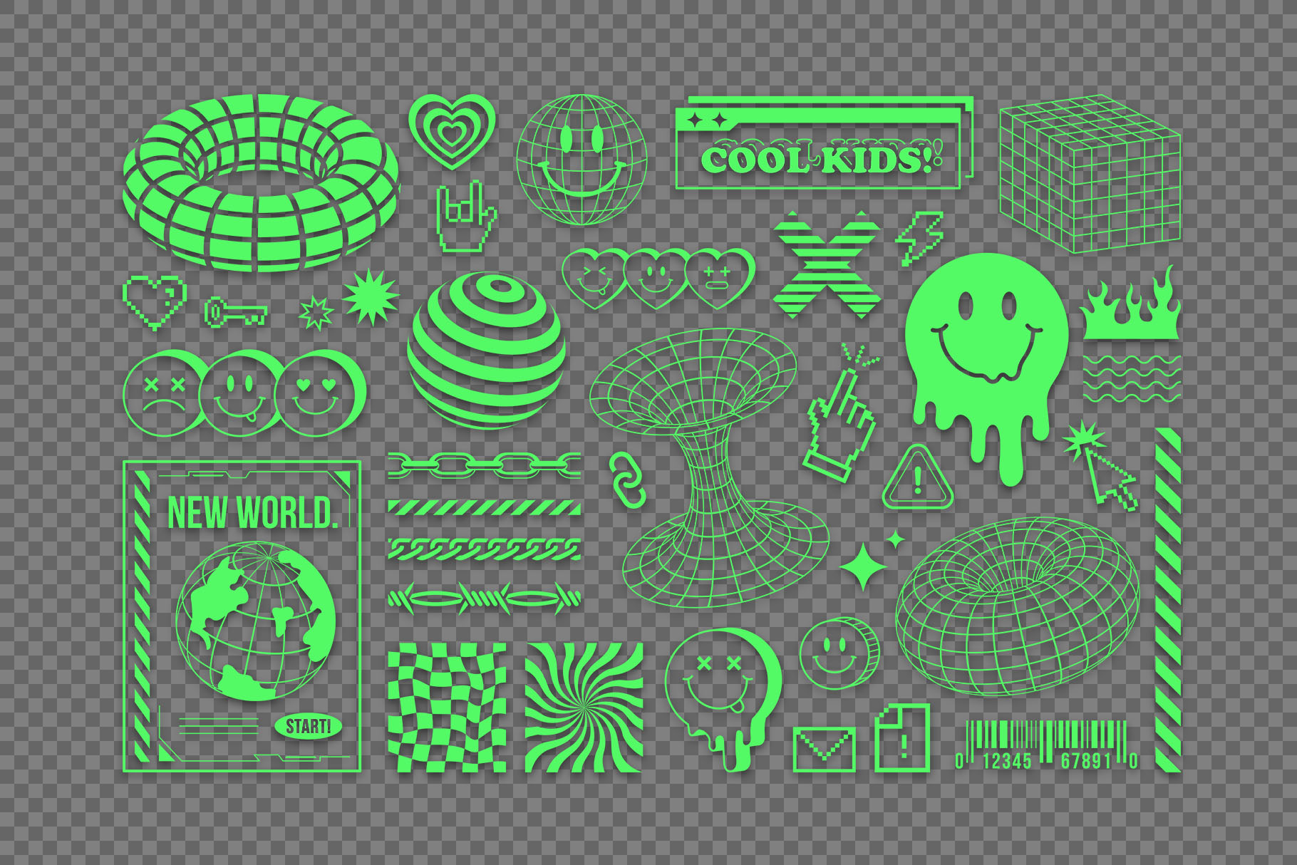 Y2K Vector Illustrations (AI, EPS Format)