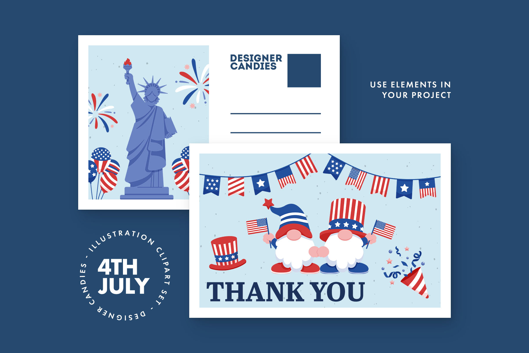 4th July Vector Illustrations Set (AI, EPS, PNG Format)