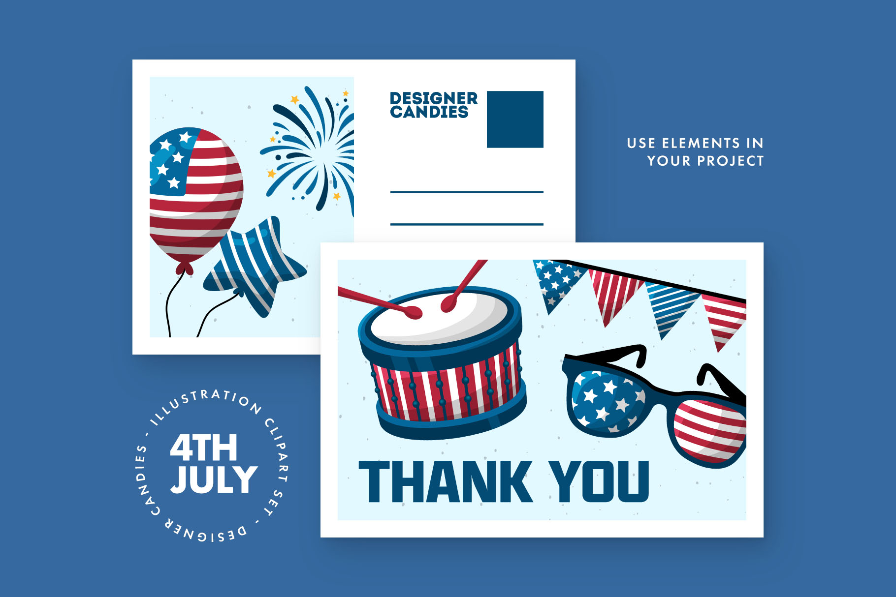 4th of July Illustrations Set (AI, EPS, PNG Format)