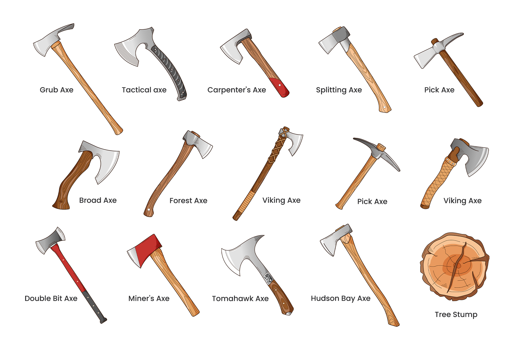 Axes Illustration Set (AI, EPS, PNG Format)