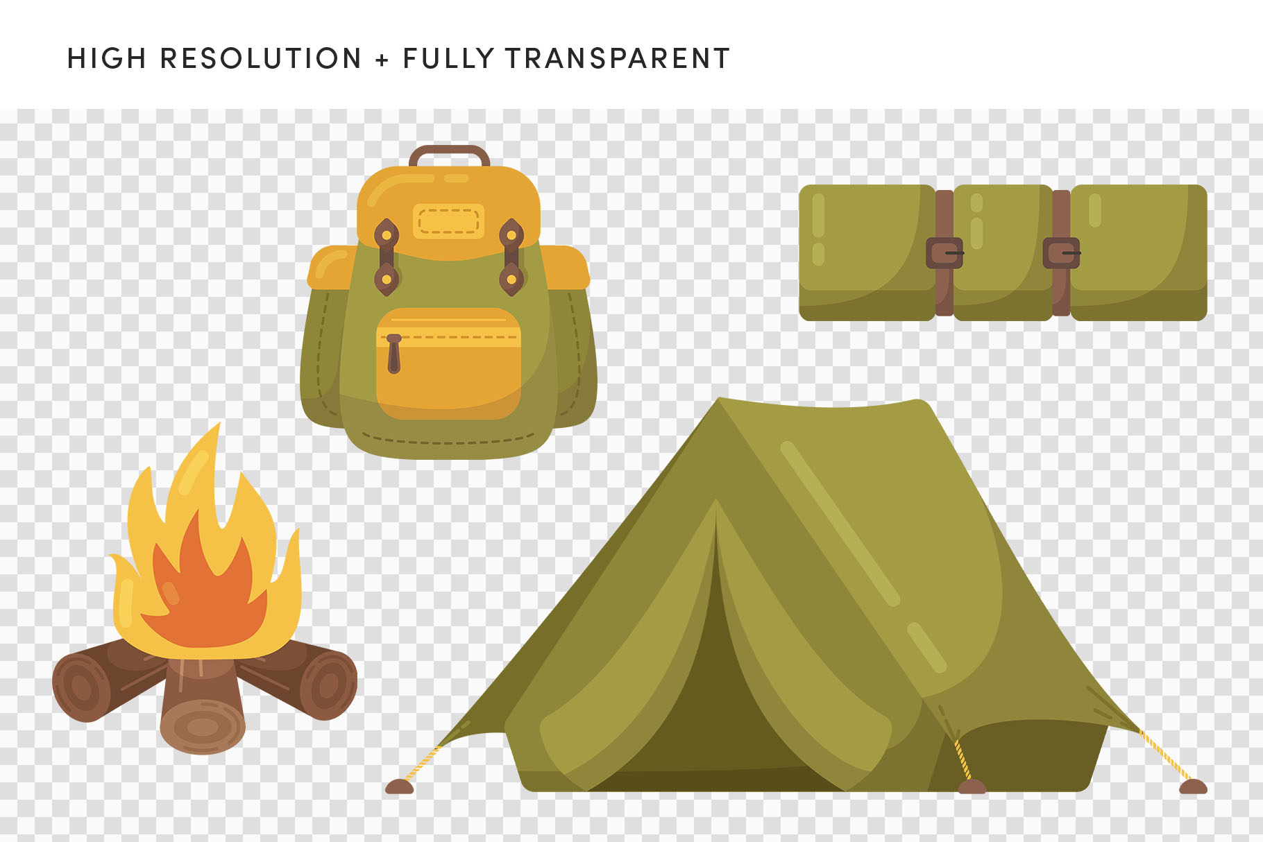 Bushcraft Kit Illustration set (AI, EPS, PNG Format)