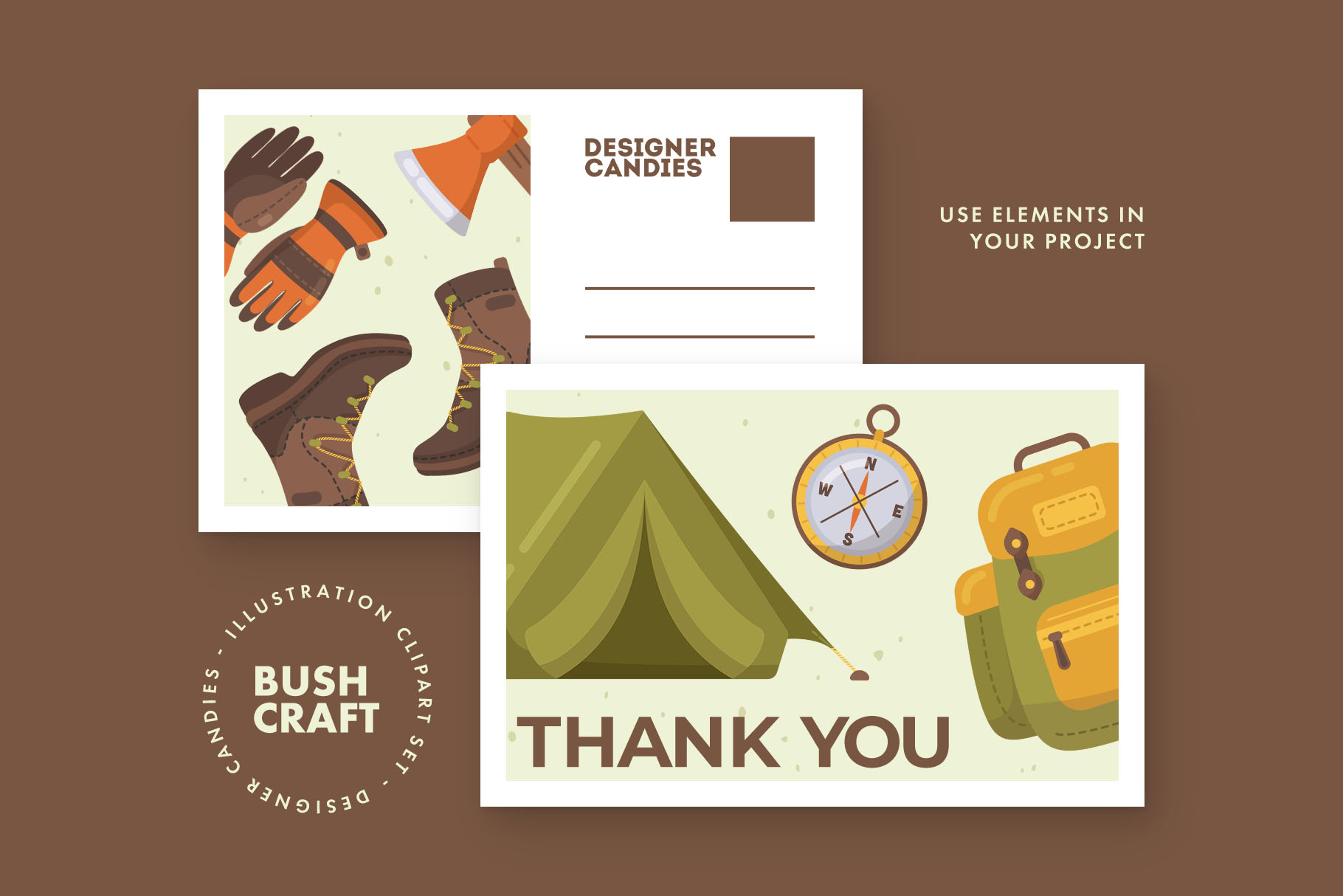 Bushcraft Kit Illustration set (AI, EPS, PNG Format)