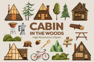 Cabin in the Woods Clipart Set (PSD, PNG Format)