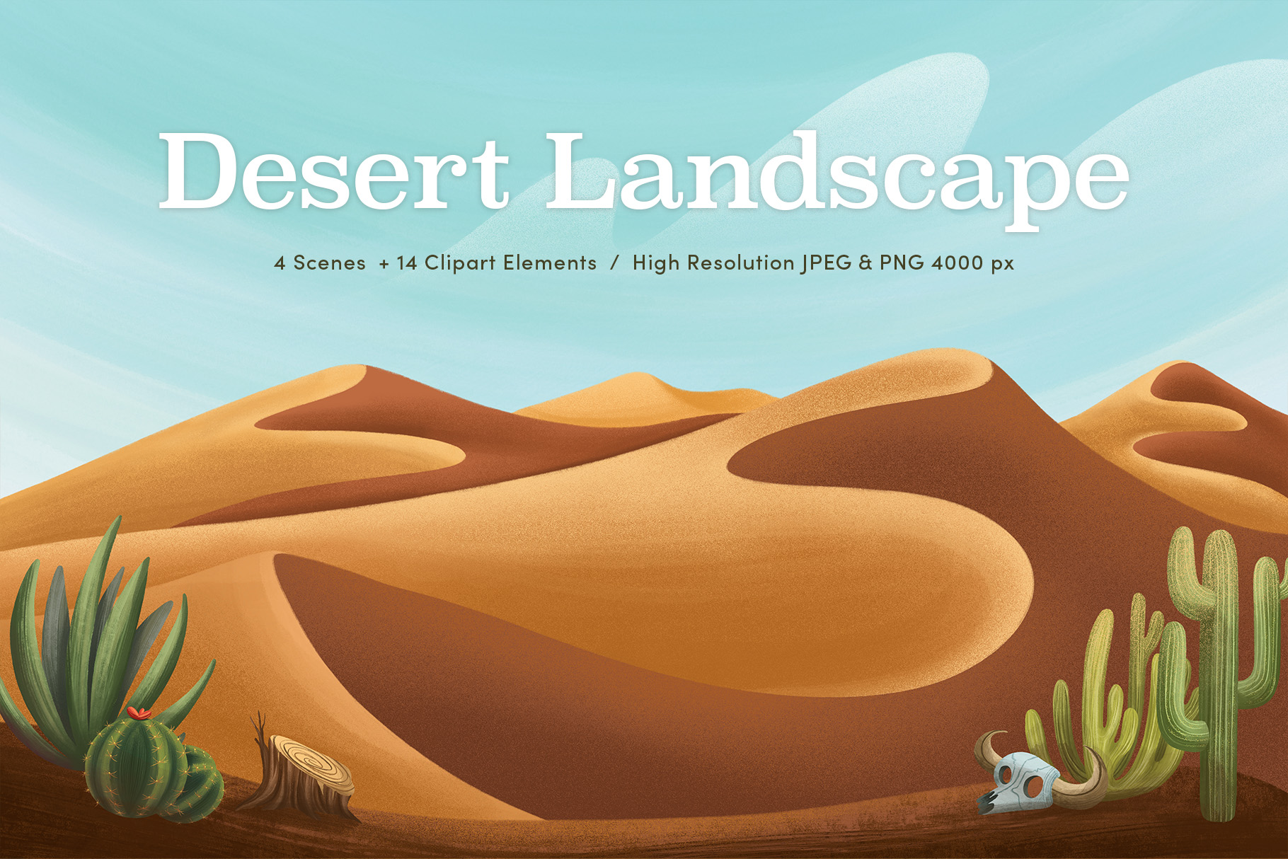 Desert Landscape Background Illustrations Set (PSD, PNG, JPEG Format)