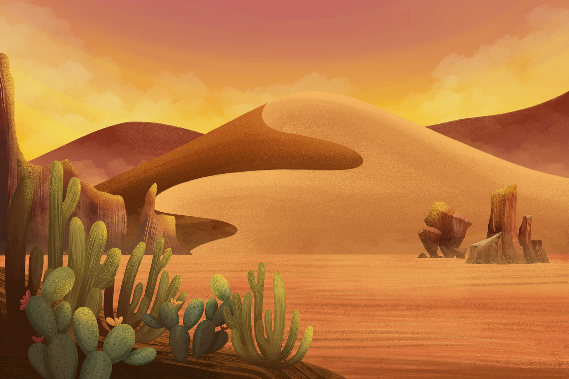 Desert Landscape Background Illustrations Set (PSD, PNG, JPEG Format)