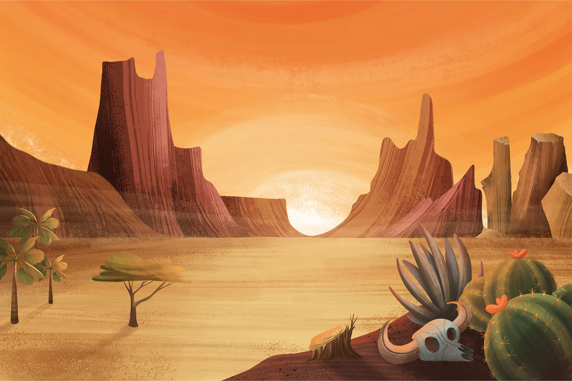 Desert Landscape Background Illustrations Set (PSD, PNG, JPEG Format)