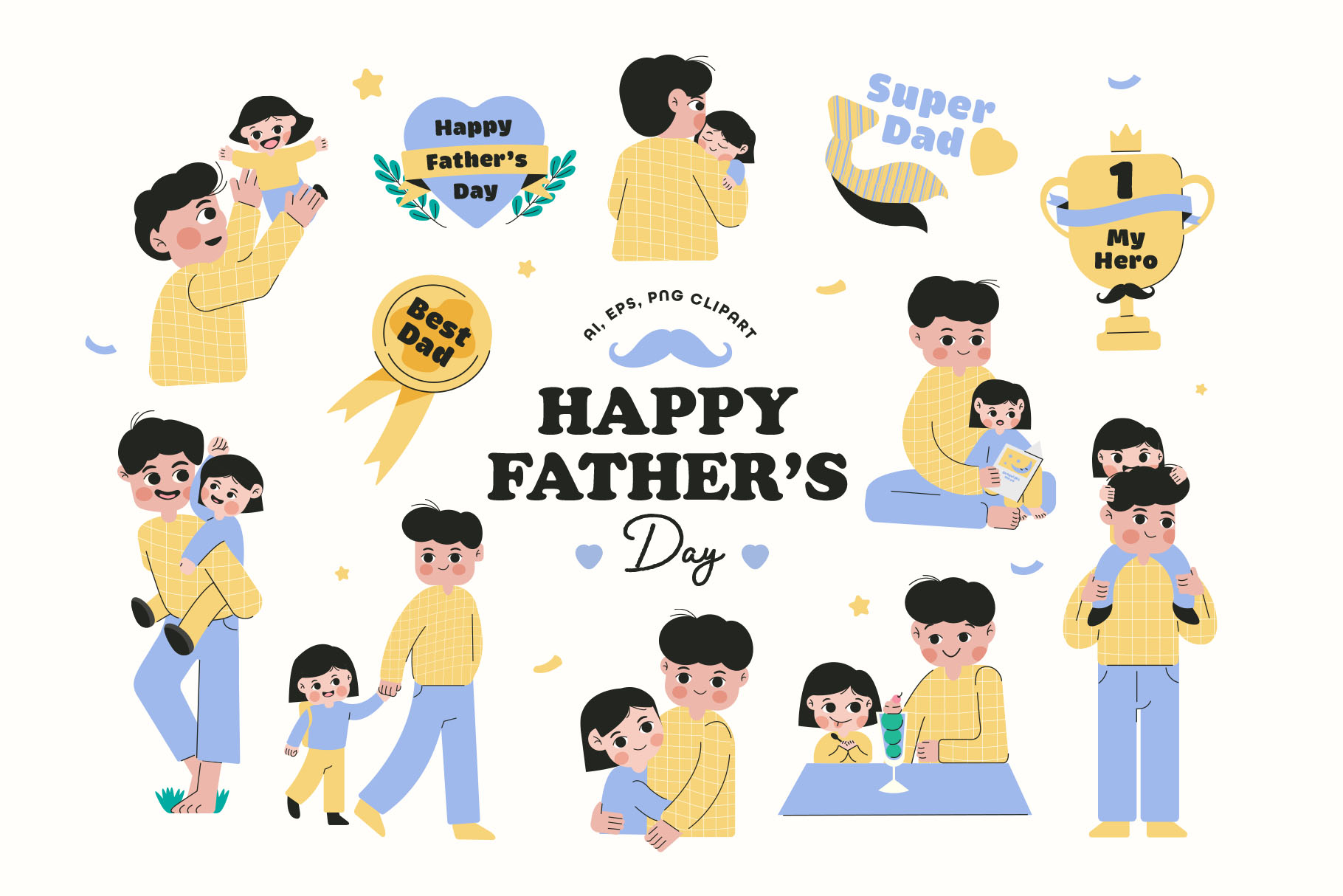 Father's Day Illustration Set (AI, EPS, PNG Format)
