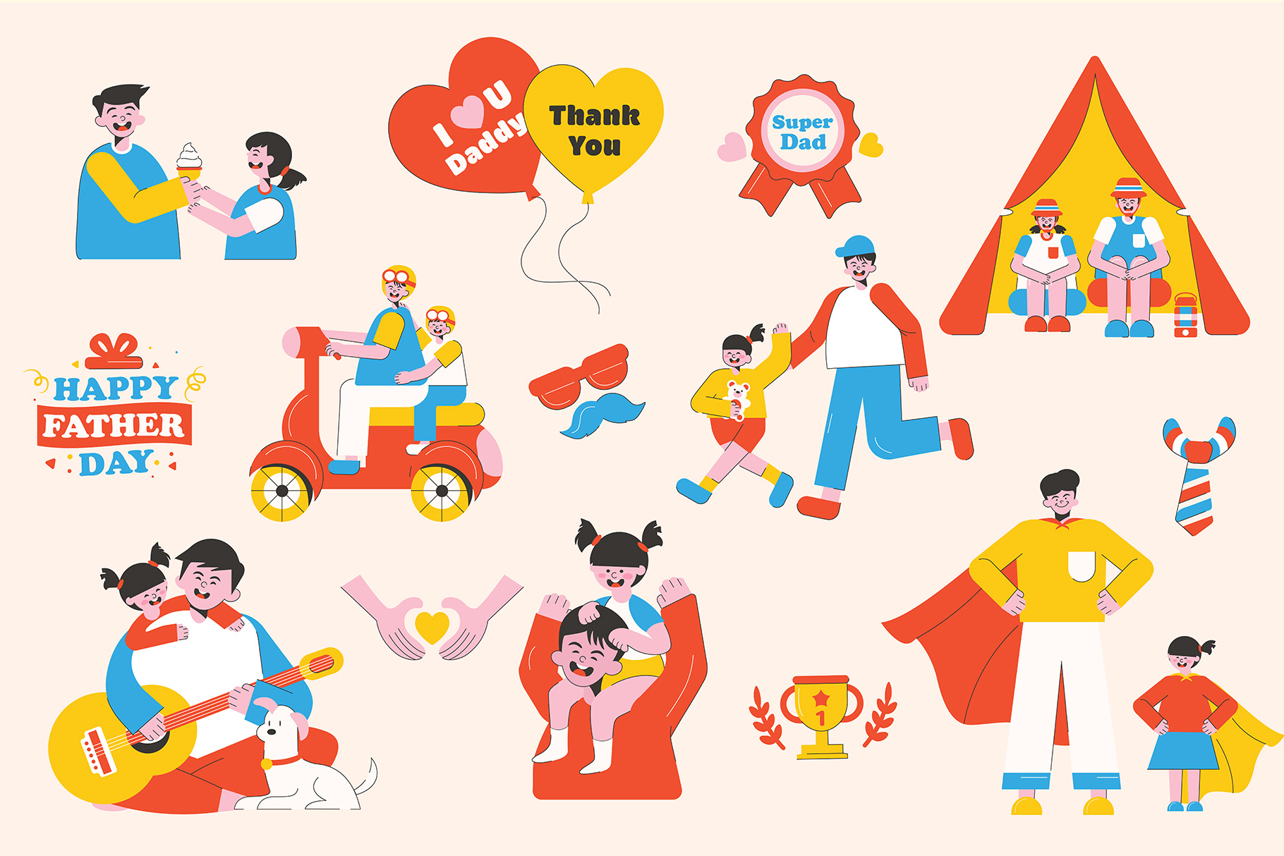 Father's Day Illustration Set (AI, EPS, PNG Format)