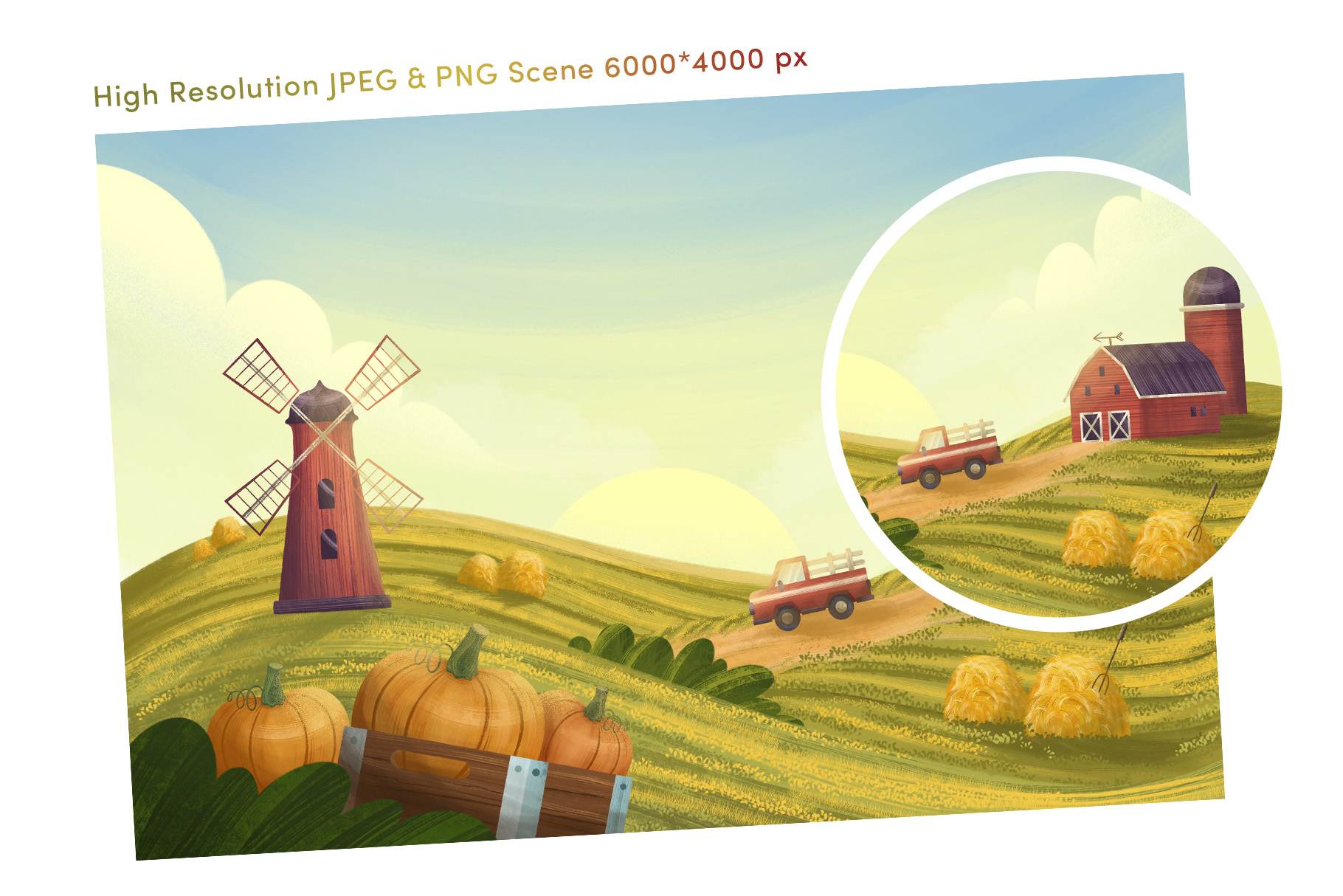 Harvest Landscape Illustrations Set (PSD Format)