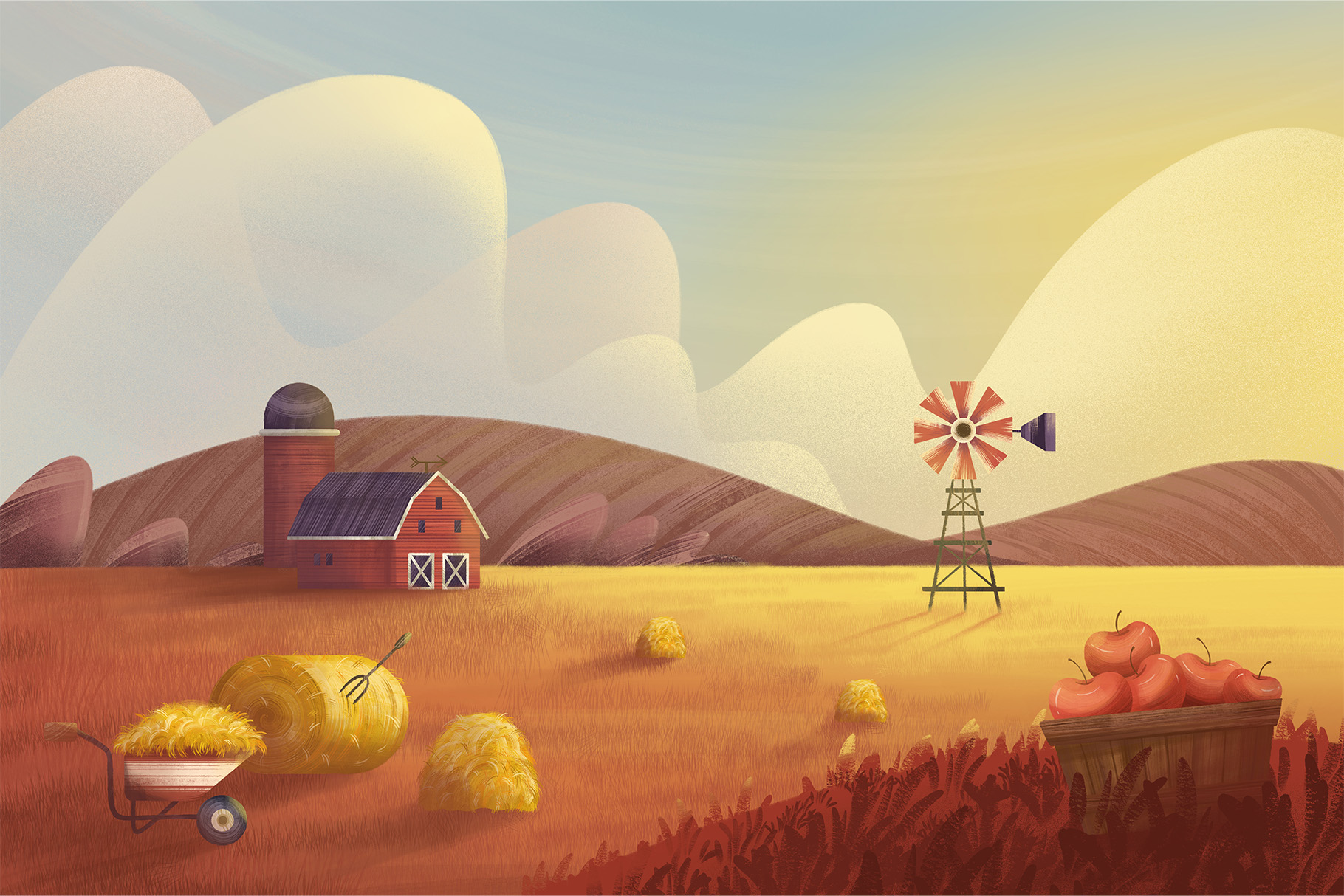 Harvest Landscape Illustrations Set (PSD Format)
