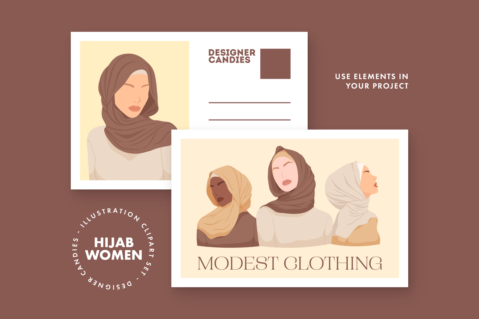 Hijab Women Illustration Set (AI, EPS, PNG Format)