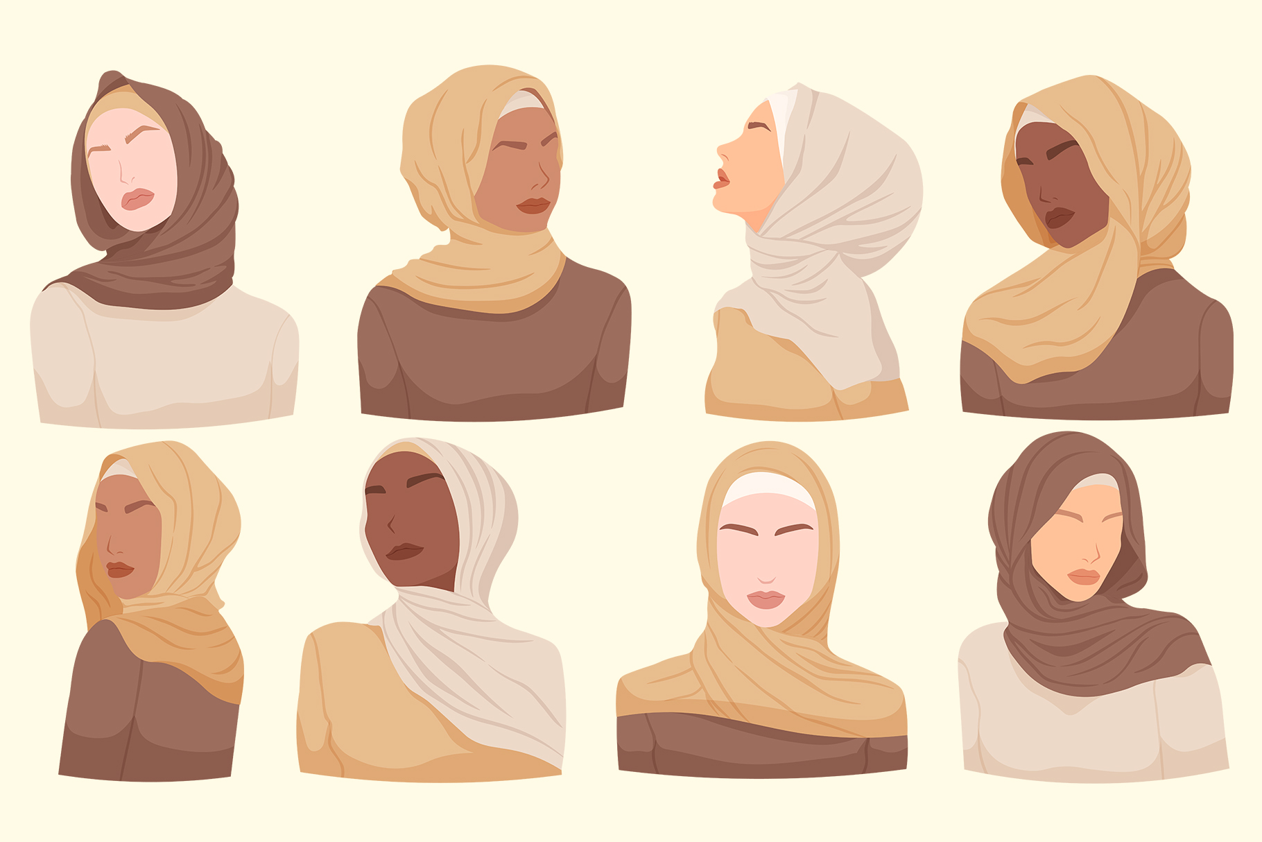 Hijab Women Illustration Set (AI, EPS, PNG Format)