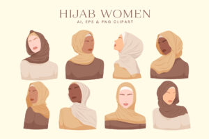 Hijab Women Illustration Set (AI, EPS, PNG Format)