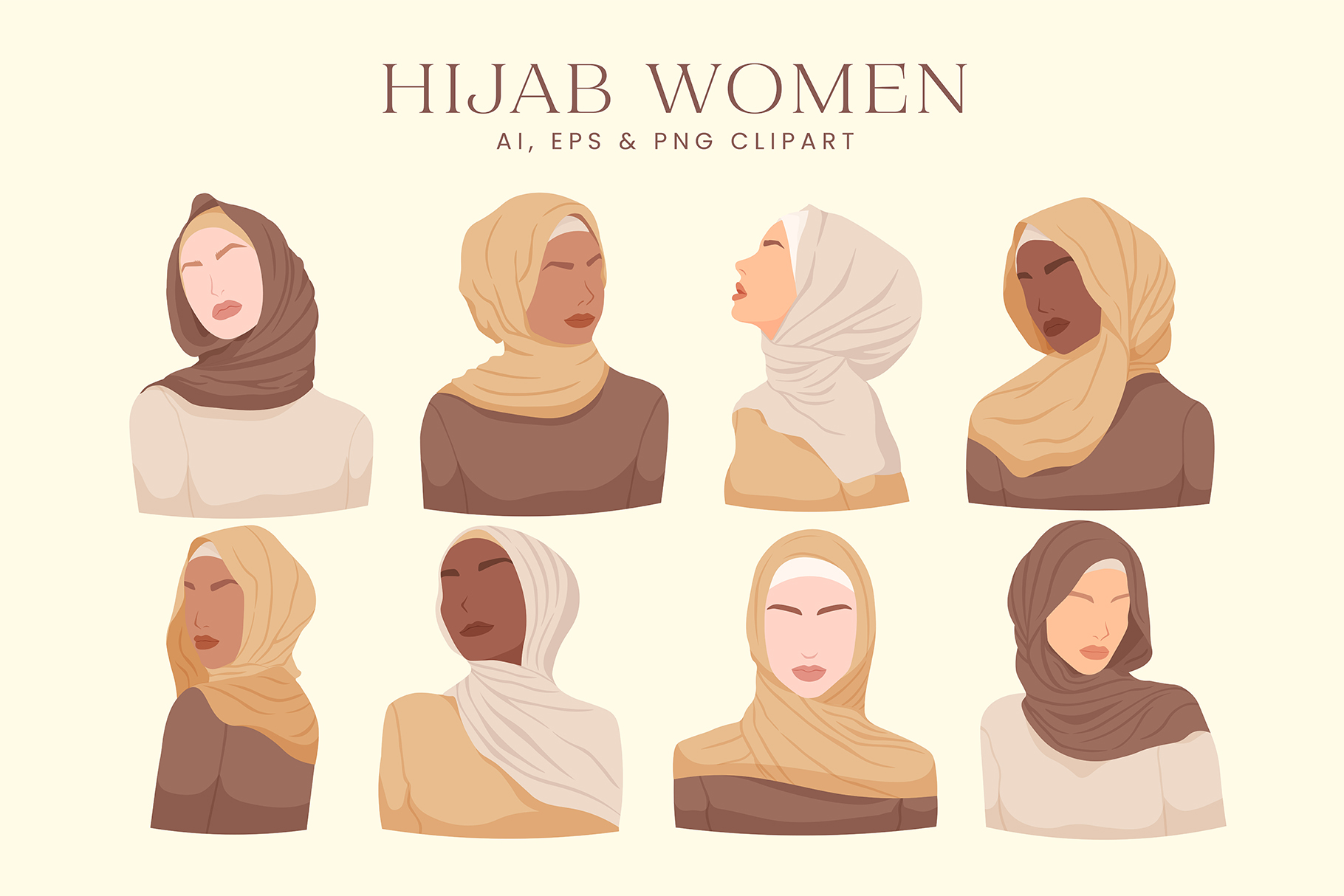 Hijab Women Illustration Set (AI, EPS, PNG Format)