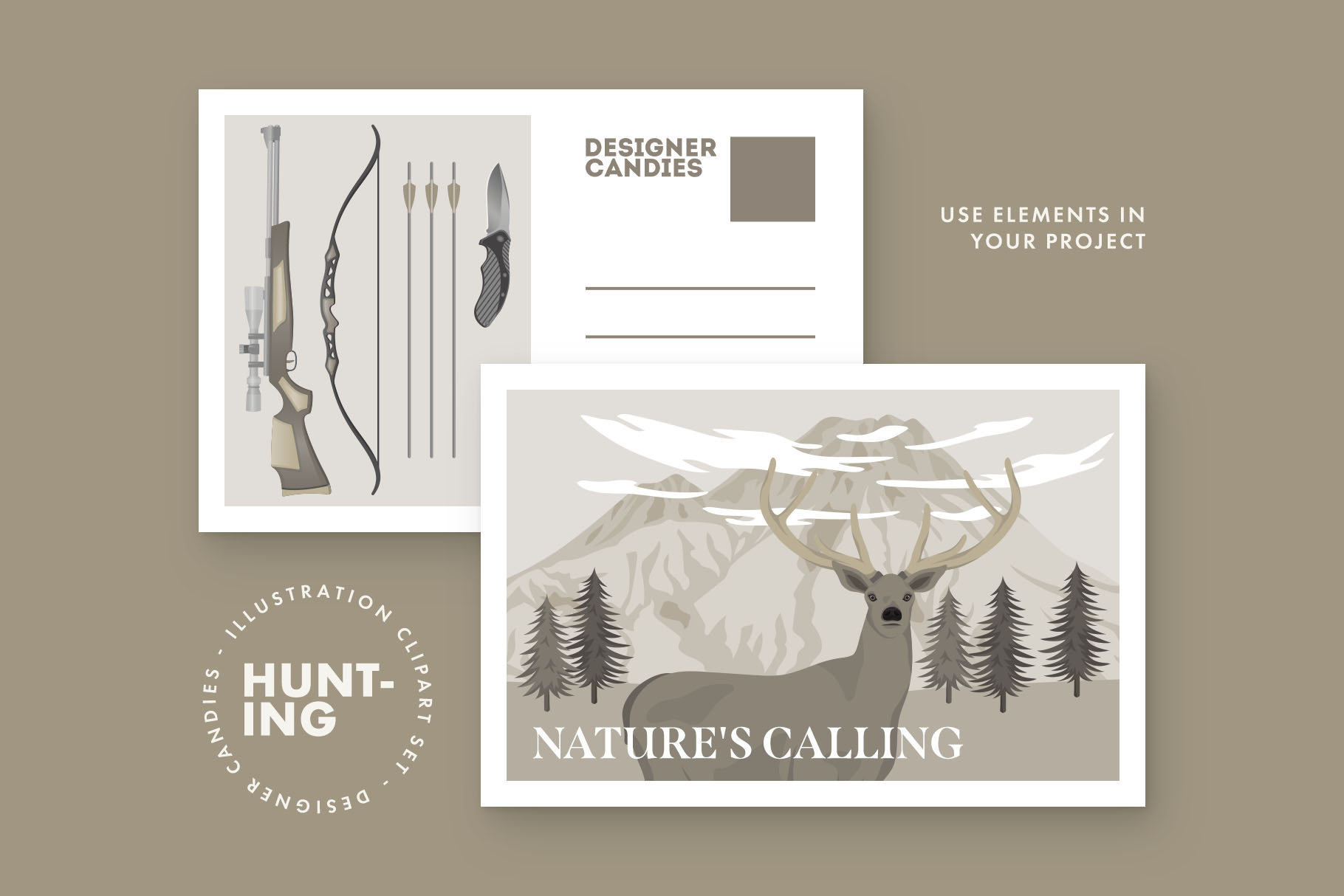 Hunting Illustrations Set (AI, EPS, PNG Format)