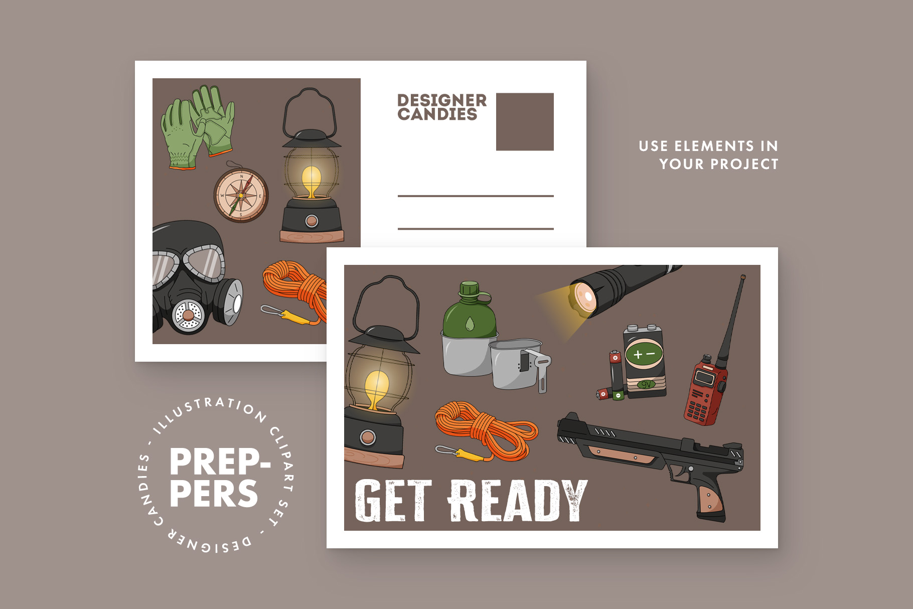 Preppers & Survivalist Illustrations Set (AI, EPS, PNG Format)