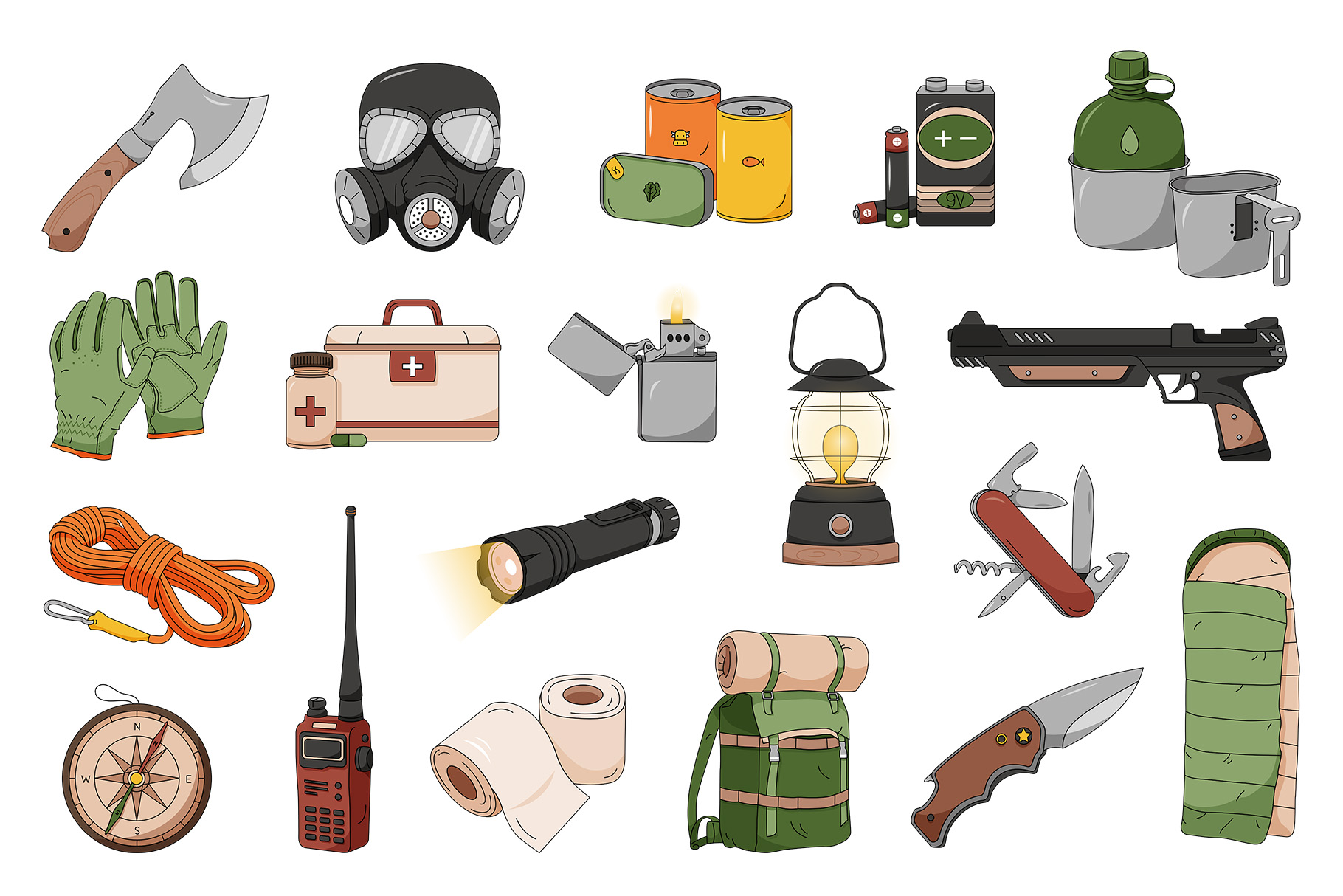 Preppers & Survivalist Illustrations Set (AI, EPS, PNG Format)
