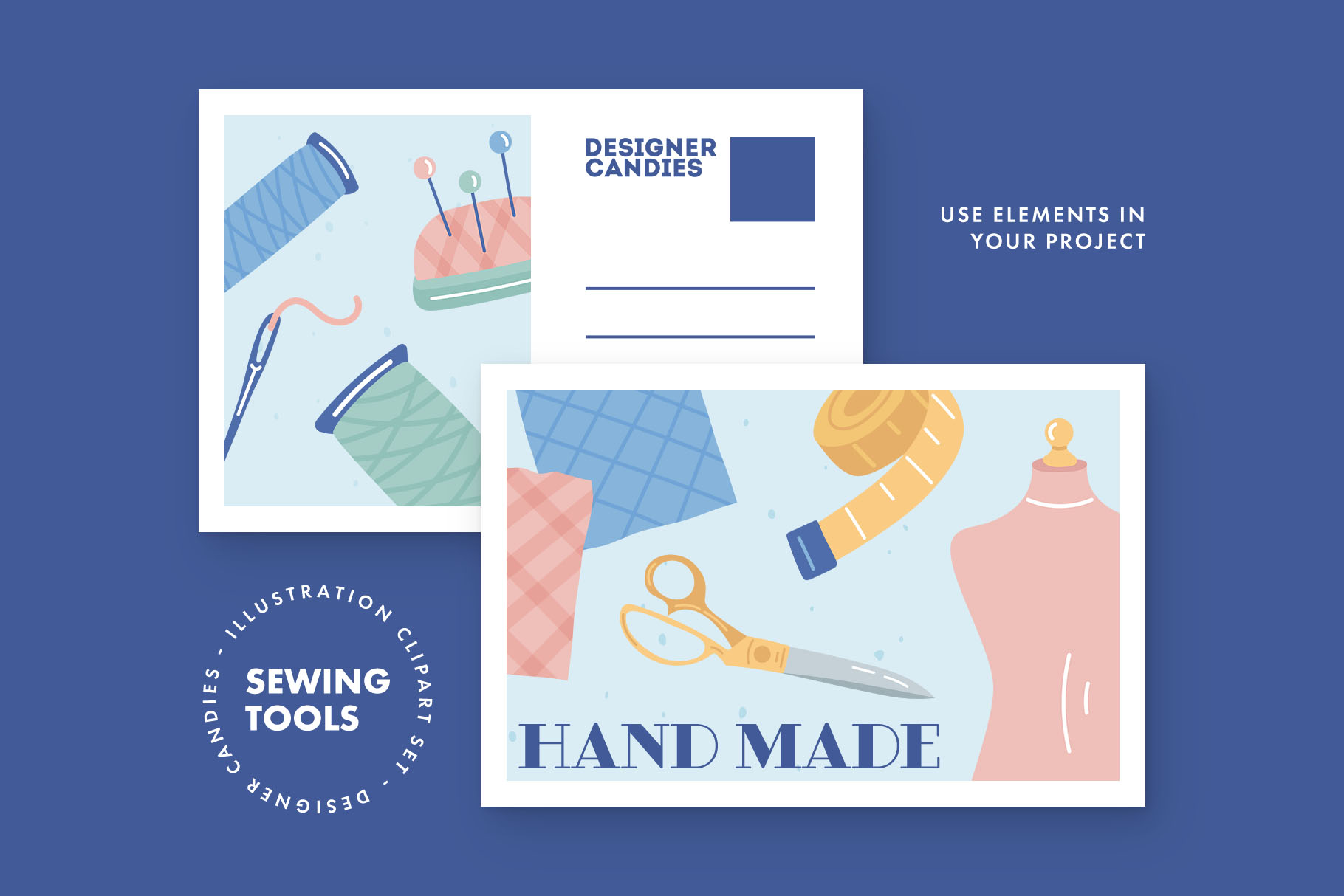 Sewing Tools Vector Illustration Set (AI, EPS, PNG Format)