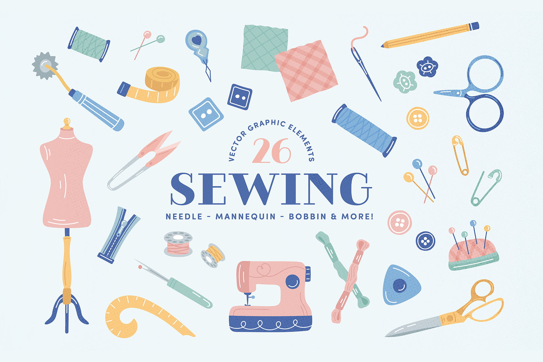Sewing Tools Vector Illustration Set (AI, EPS, PNG Format)