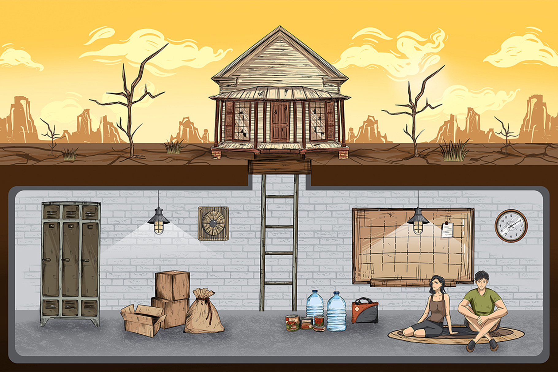 Underground Bunker Illustrations Set (PSD, JPEG Format)
