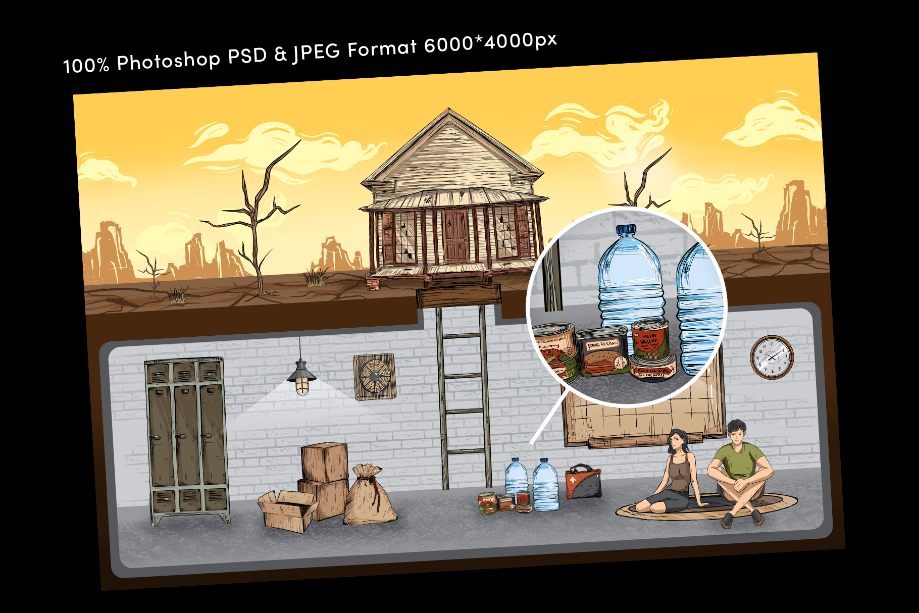 Underground Bunker Illustrations Set (PSD, JPEG Format)