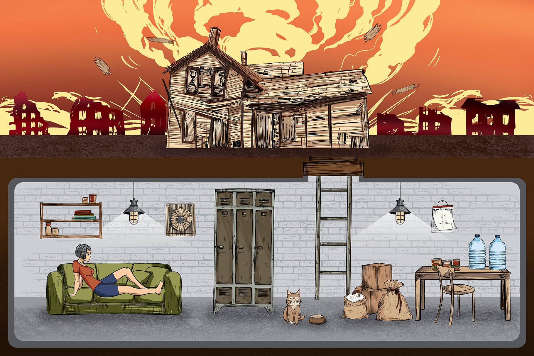Underground Bunker Illustrations Set (PSD, JPEG Format)