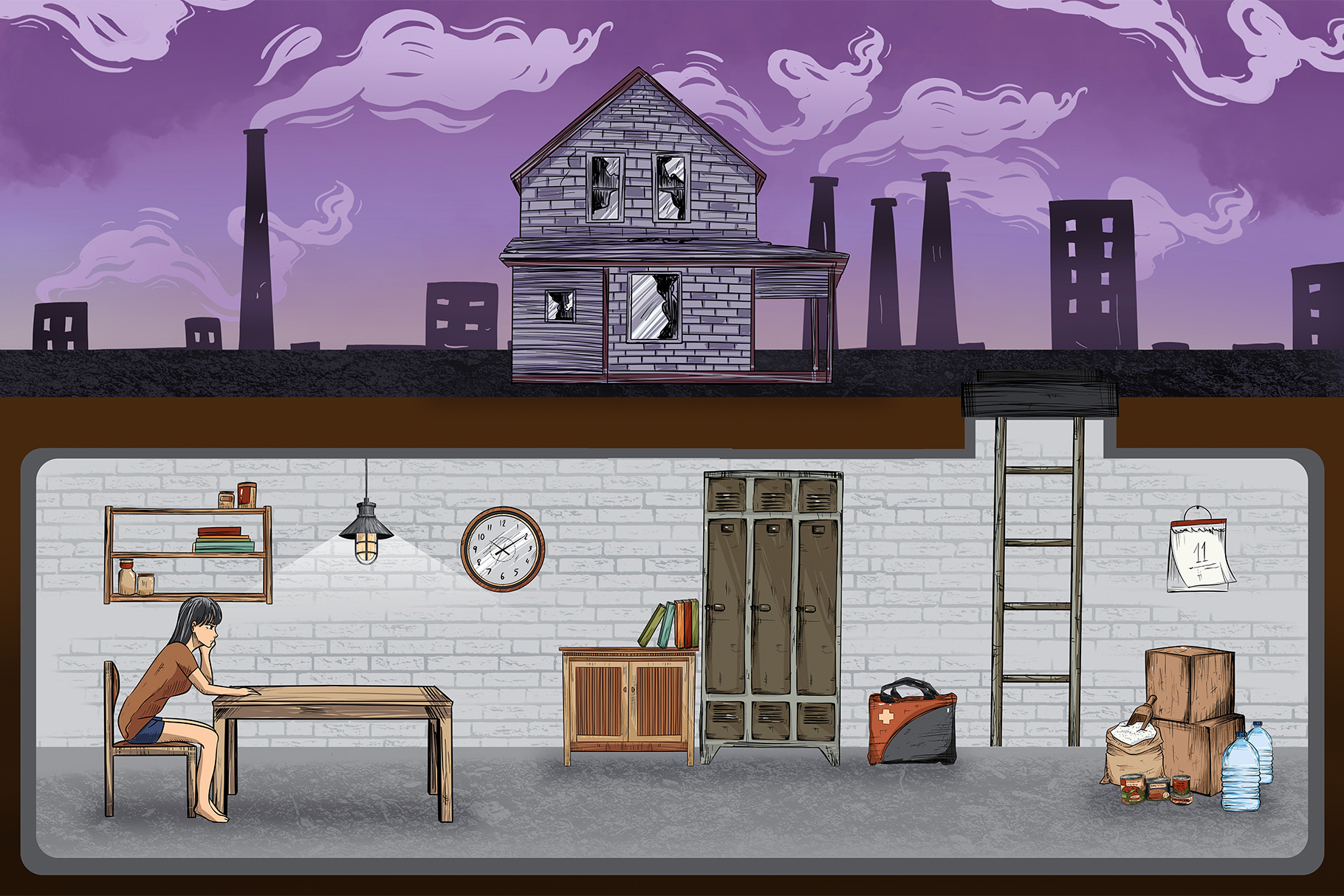 Underground Bunker Illustrations Set (PSD, JPEG Format)