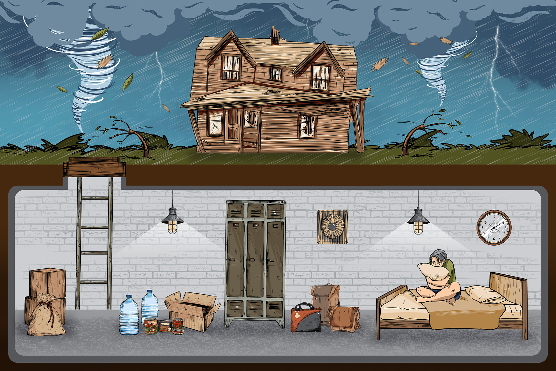 Underground Bunker Illustrations Set (PSD, JPEG Format)