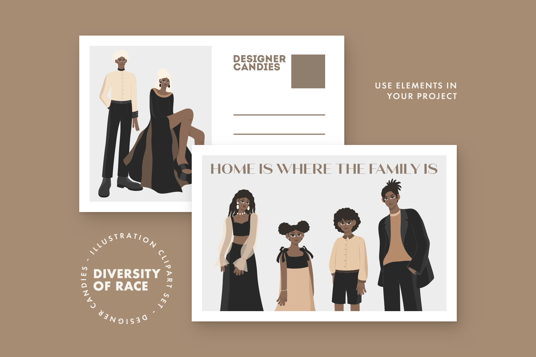 African American Family Illustrations Set (AI, EPS, PNG Format)