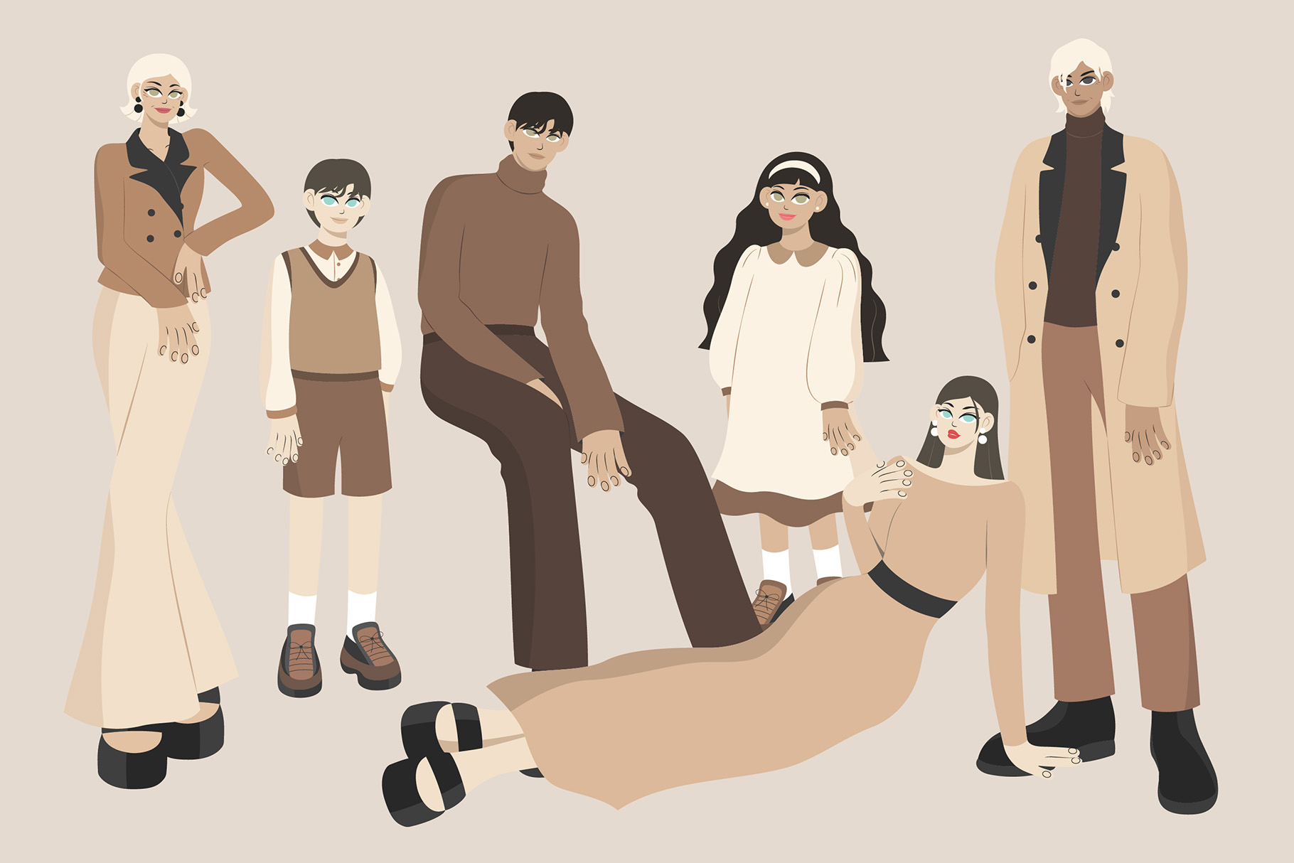 Diverse Family Illustrations Set (AI, EPS, PNG Format)